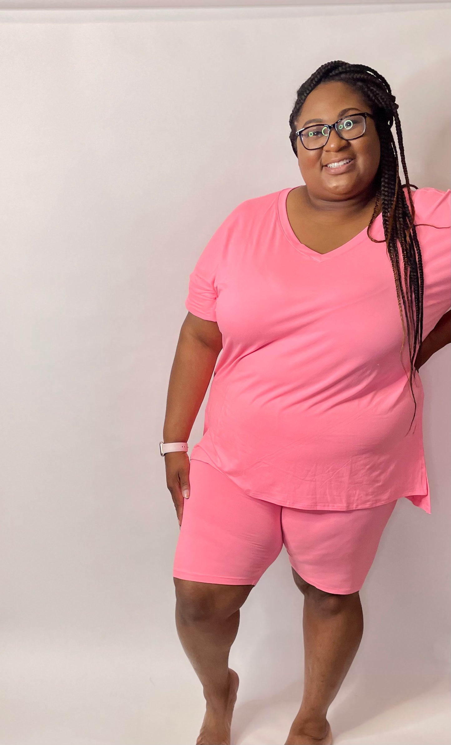 Feelin’ Flirty Biker Short Set Bright Pink