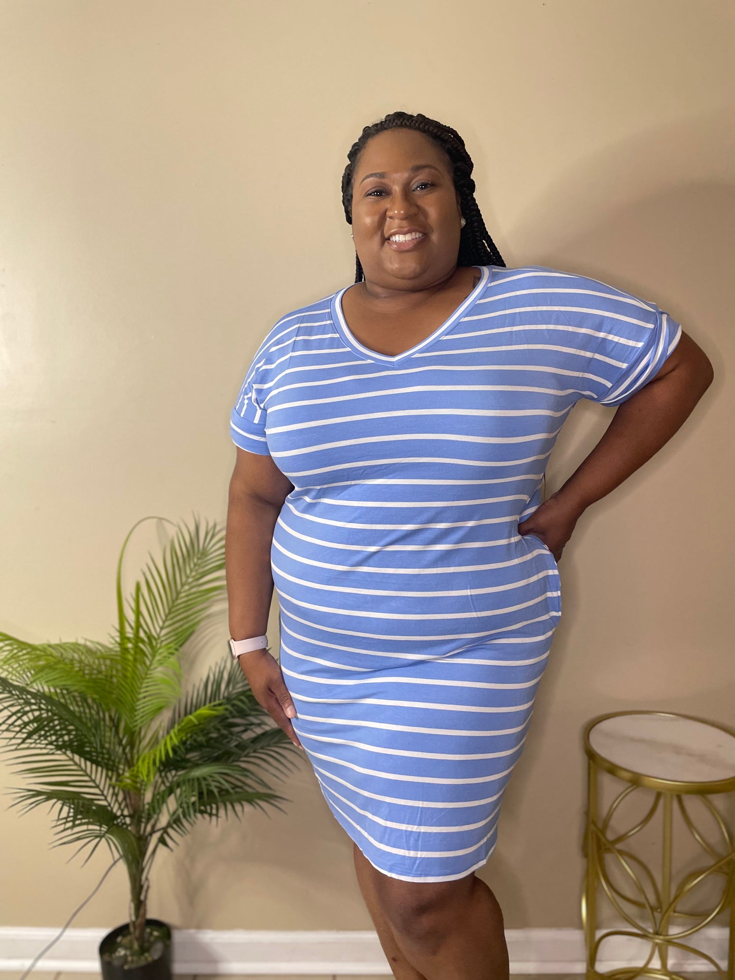 Thee Essential T-Shirt dress Spring Blue Stripe