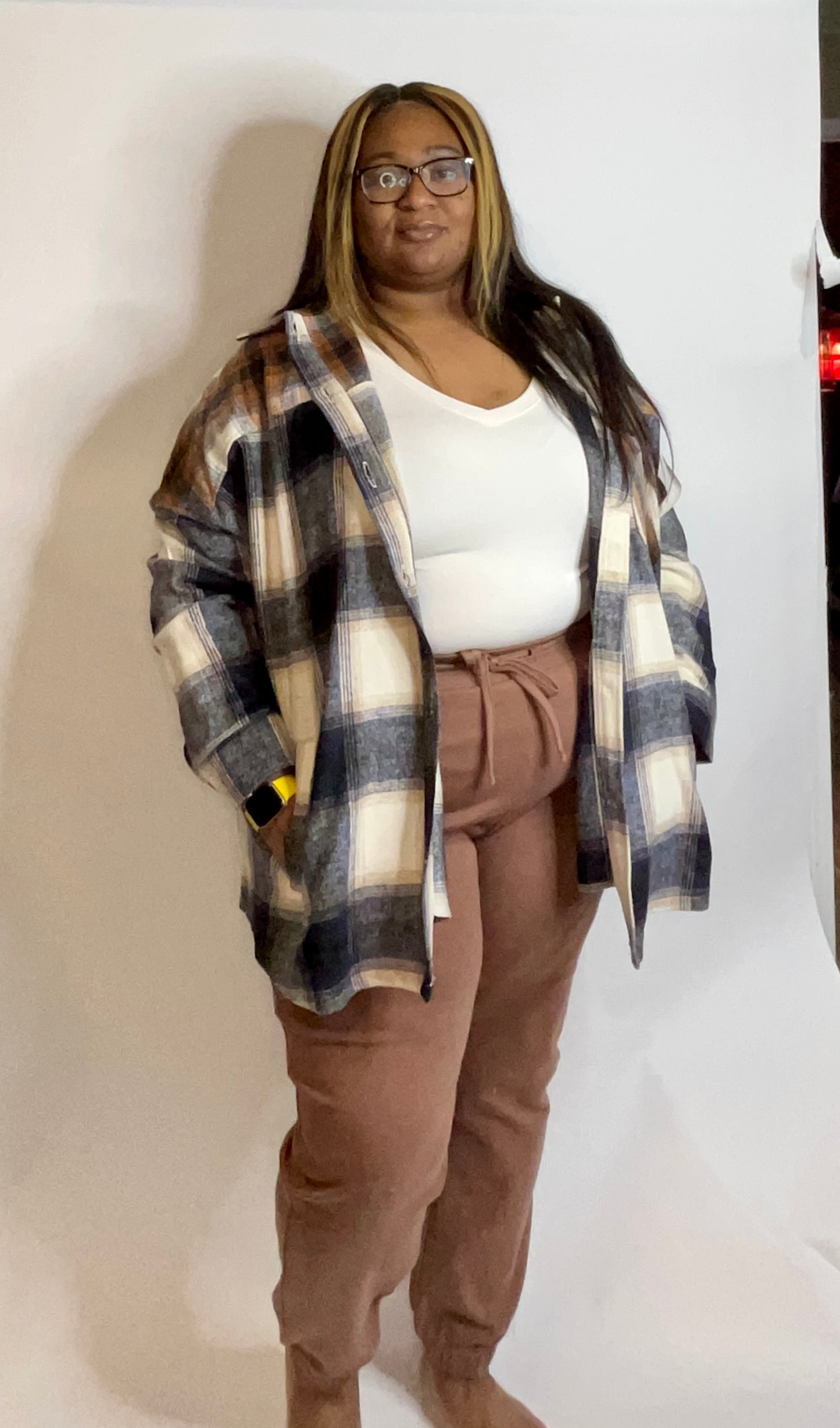 Plaid Navy Rust Shacket -Plus